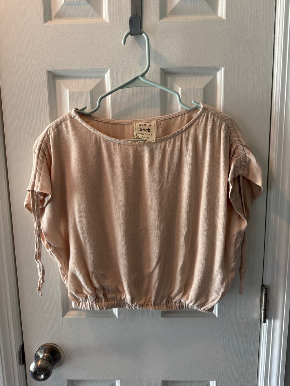 Style & Co. Blush Pink Short-Sleeve Crop Top with Ruched Shoulders